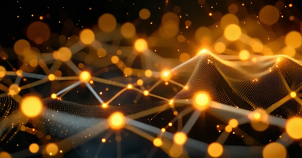 Abstract node graph visualization representing codebase style relationships in amber and white on dark background