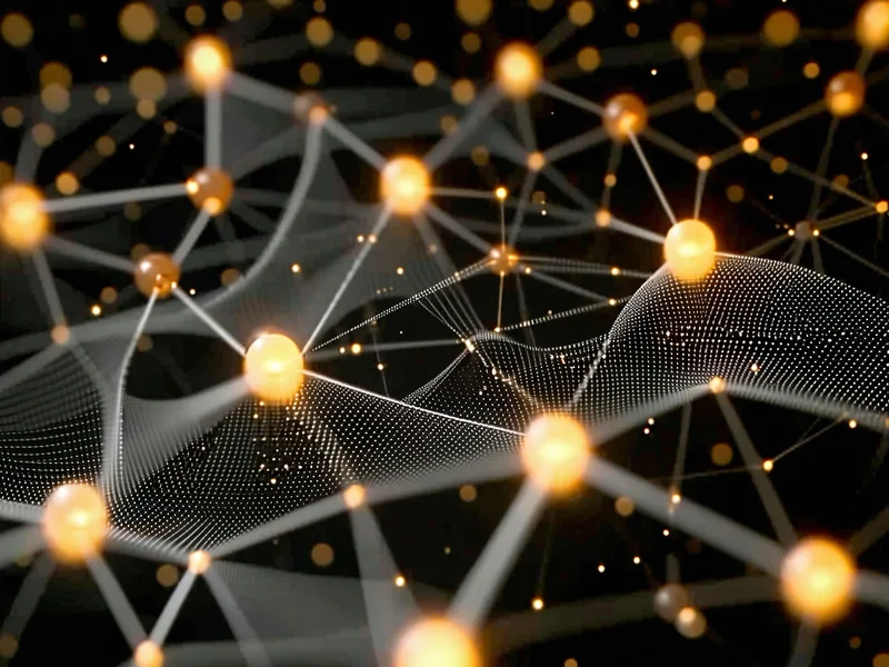 Abstract node graph visualization showing codebase style relationships as interconnected amber and white nodes on dark background